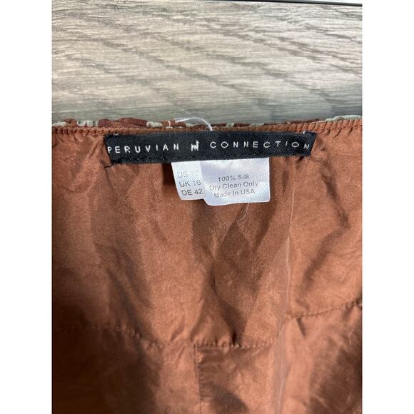 Peruvian Connection | Brown/Green 100% Silk Flared A Line Midi Skirt | 12 - Picture 10 of 12